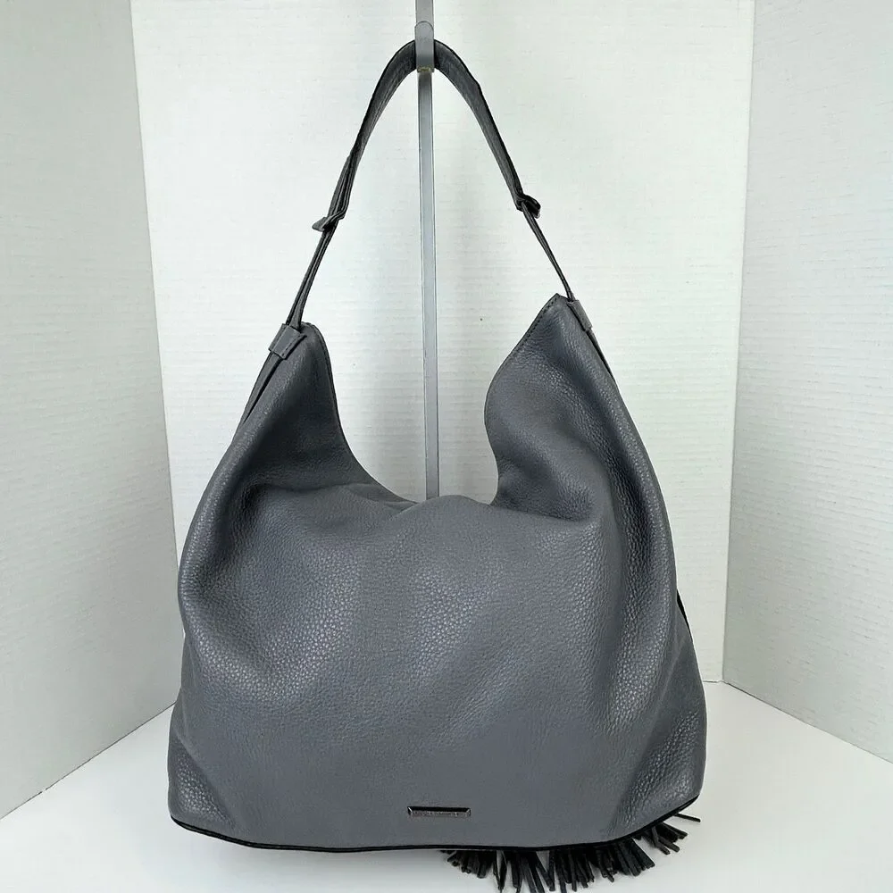 Rebecca Minkoff Isobel Tassel Hobo Grey Leather Shoulder Bag Fringe Braided Boho